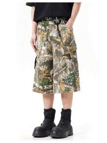 [US Warehouse]Camo Shorts Street Life Men's Camouflage Distressed 7/8 Length Baggy Shorts, School