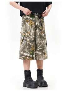 [US Warehouse]Camo Shorts Street Life Men's Camouflage Distressed 7/8 Length Baggy Shorts, School