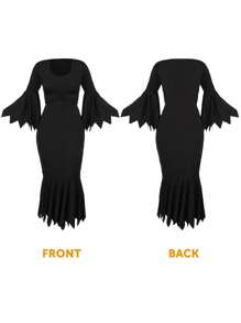 I LOVE FANCY DRESS Gothic Black Wicked Witch Costume Dress Hat And Broom Womens Halloween Fancy Dress Costume Sexy Fitted Dress Wicked Witch Style Outfit - Dress, Face Paint, Broom and Hat - View 2