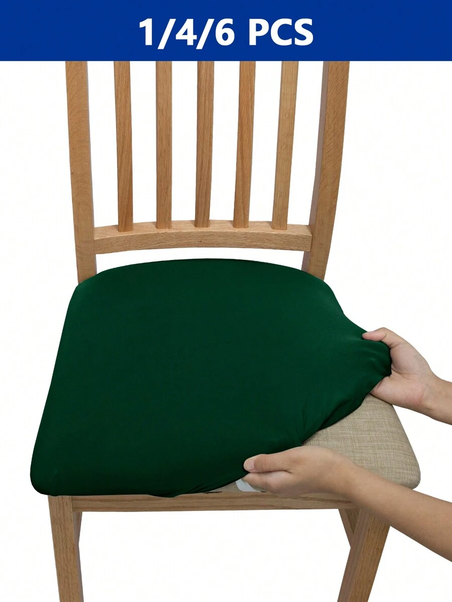 1/4/6pcs Solid Color Elastic Chair Seat Covers - Dark Green - View 1