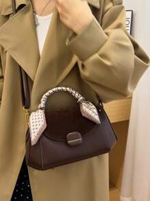 amaiqi 1pc Fashion Elegant Cover Handbag, Lightweight Women's Commuter Crossbody Bag, PU Material - Coffee Brown - View 4
