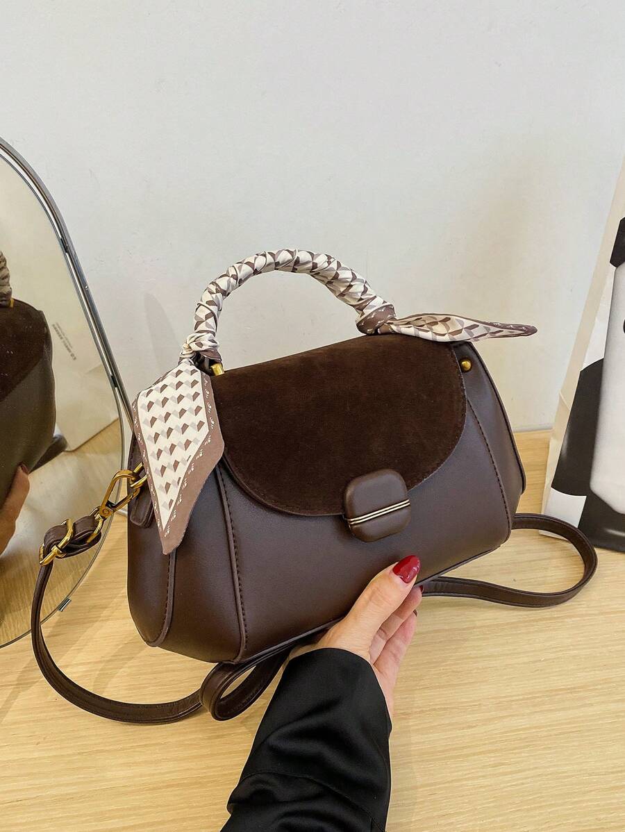 amaiqi 1pc Fashion Elegant Cover Handbag, Lightweight Women's Commuter Crossbody Bag, PU Material - Coffee Brown - View 1