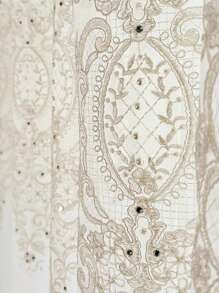 1 件法国奢华进口刺绣欧洲高端蕾丝珍珠刺绣薄纱窗帘适用于卧室、客厅、阳台 - 白色 - 查看 9