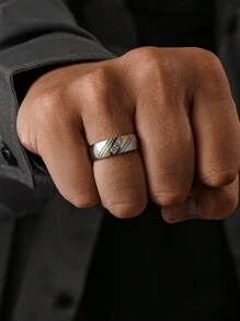 1枚18K镀金不锈钢立方氧化锆条纹图案男士戒指，时尚珠宝礼品 - 戒指 - 查看 8