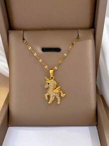 时尚可爱小独角兽耳环、项链、生日、女孩毕业礼物、日常装饰品 - 1對 - 查看 5