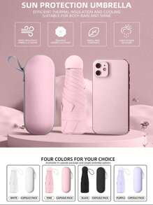 Paraguas de cápsula para mujeres, de doble uso para protección solar y contra la lluvia, protección UV, sombrilla, compacto, paraguas plegable mini portátil para días soleados o lluviosos, paraguas plegable de cinco pliegues, paraguas de protección solar y contra la lluvia, paraguas INS para la escuela, la oficina, el hogar, los viajes, san valentín, corazón, verano, refrescante, playa, viajes