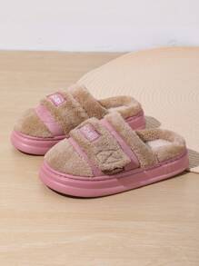 Women's Thick Sole Indoor House Slippers, Warm And Anti-Slip With Hook And Loop, Comfortable Bedroom Slippers For Fall And Winter