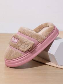 Women's Thick Sole Indoor House Slippers, Warm And Anti-Slip With Hook And Loop, Comfortable Bedroom Slippers For Fall And Winter