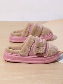 Women's Thick Sole Indoor House Slippers, Warm And Anti-Slip With Hook And Loop, Comfortable Bedroom Slippers For Fall And Winter