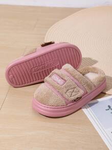Women's Thick Sole Indoor House Slippers, Warm And Anti-Slip With Hook And Loop, Comfortable Bedroom Slippers For Fall And Winter