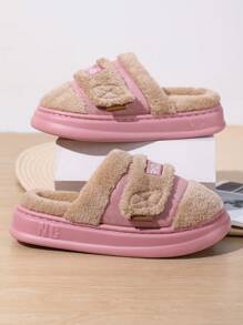 Women's Thick Sole Indoor House Slippers, Warm And Anti-Slip With Hook And Loop, Comfortable Bedroom Slippers For Fall And Winter