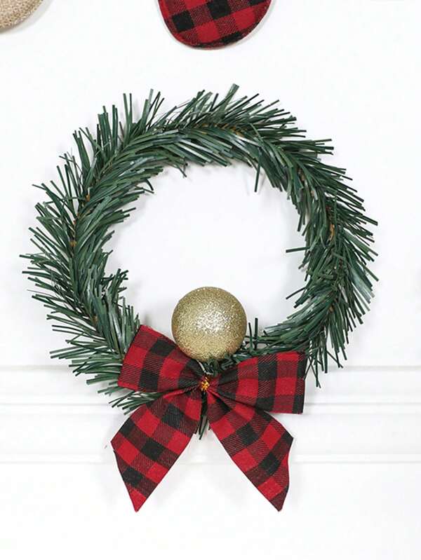 1pc Simulation Christmas Plant Garland Indoor/Outdoor Home Decoration Circle Suitable For Patio Windowsill Background Wall Entry Door Hanging Holiday Party Winter Christmas New Year