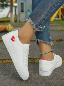 Women White Casual Sneakers Low-Top Flat Trainers Hook And Loop Lightweight Fashionable Shoes - White - View 2