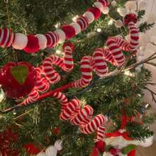 1pc Christmas Tree Candy Cane - Holiday Wool Candy Roll Decorations For Christmas, New Year And Winter Holidays - Non-Electric Felt Tree Topper Decor, Suitable For Home, Office And Party Decoration,Christmas