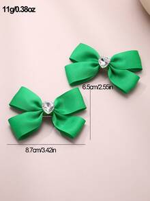 3pcs/2pcs Green Bowknot Hair Clips & Hair Ties For Girls - Green - View 9