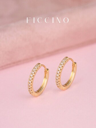  FICCINO 镀金方晶锆石耳环，多彩经典款式，适合年轻女孩和女朋友的日常珠宝礼物，附赠包装盒