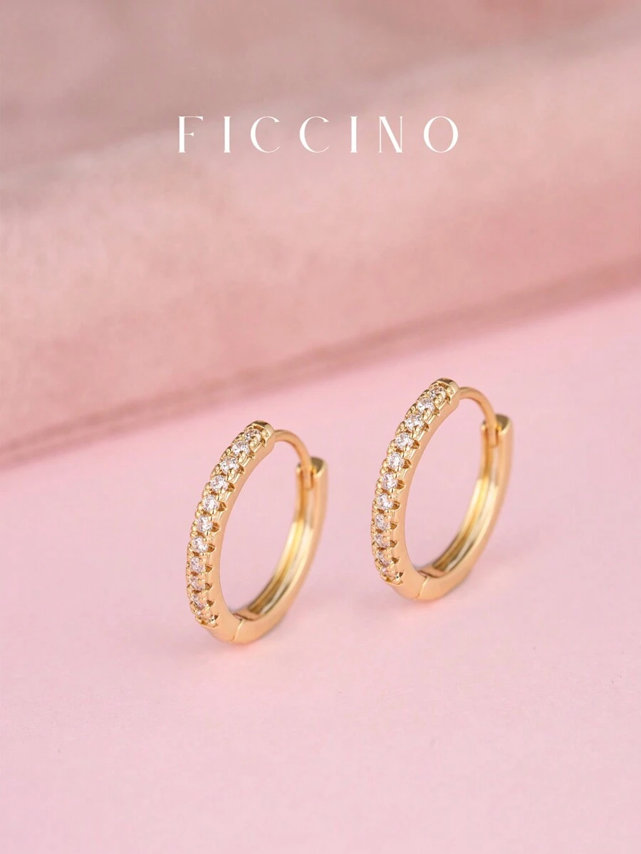 FICCINO 镀金方晶锆石耳环，多彩经典款式，适合年轻女孩和女朋友的日常珠宝礼物，附赠包装盒 - 555e - 查看 1