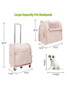 Cat Carrier Bag Puppy Pet Trolley Backpack With Handles & Removable Wheels Travel Hiking Pink - 粉色 - 查看 2