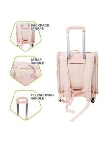 Cat Carrier Bag Puppy Pet Trolley Backpack With Handles & Removable Wheels Travel Hiking Pink - 粉色 - 查看 4
