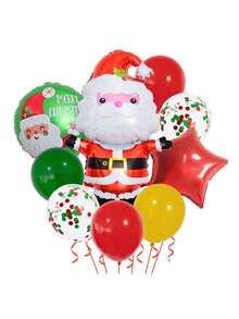 9PCS 圣诞气球套装 圣诞老人铝膜乳胶气球装饰 万圣节 万圣节装饰 - 彩色 - 查看 10