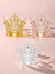 6 piezas Juego de mini coronas de princesa de aleación, decoración de pastel y suministros para fiestas, paquete de tiaras festivas para recuerdos y decoraciones de fiesta - Multicolor - Ver 1