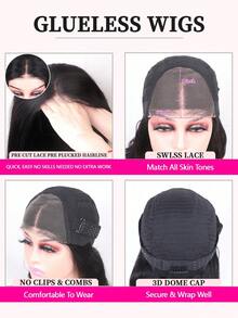 6x4 无胶假发 人发 预拔 预剪 直发 蕾丝前假发 人发漂白结 180% 密度人发 无胶 Clousre 假发 - SNatural - 查看 7