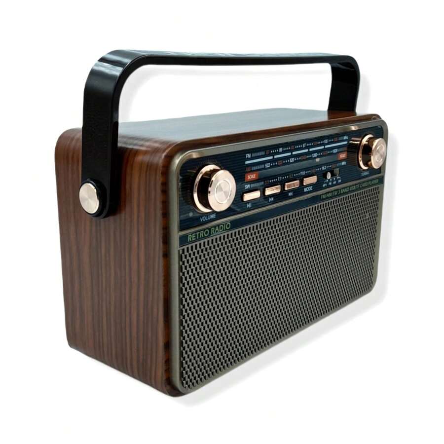 BOCINA BLUETOOTH RETRO VINTAGE RADIO FM AM USB AUX CONTROL REMOTO RECARGABLE - Café integral - Ver 1