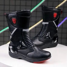 Professional Racing Motorcycle Boots, Durable And Fashionable Men's Motorcycle Boots Made Of Superior Microfiber Leather With Excellent Traction And Ankle Support, Anti-Slip And Anti-Kick, Suitable For Off-Road Enthusiasts, Motorcycle Racing Competition And Track Riding, Unisex Racing Boots, Police/Traffic Patrol Riding Boots, Racing Boots In Black Or White High-Top Styles - Black - View 10