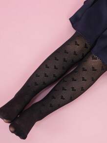 1pc Vintage Soft Breathable Heart Pattern Tights Suitable For Girls Princess Fashion Socks, Daily & Dance Wear