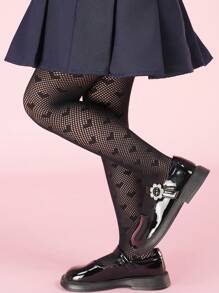 1pc Vintage Soft Breathable Heart Pattern Tights Suitable For Girls Princess Fashion Socks, Daily & Dance Wear