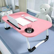 Laptop Bed Table Laptop Tray Lap Tray Breakfast Foldable Bed Tray Portable Lap Table With Handle Cup Holder Notebook Stand For Bed, Back To School - Pink - View 7