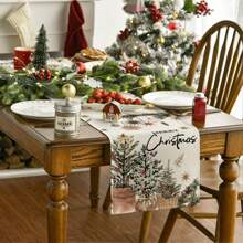 1pc Christmas Tree, Red Bird & Red Flower Merry Christmas Table Runner, Seasonal Winter Floral Kitchen Dining Table Decor, Home Party Decoration, Family Gathering Ornament