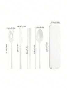 5 Stück/Set Tragbares Kunststoff Besteck-Set mit Messer, Gabel, Löffel, Essstäbchen und 1 Aufbewahrungsbehälter - geeignet für Outdoor-Camping, Picknick, Arbeit und Schule, Schulmaterial