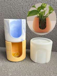 1 pieza Molde de vela de aceite esencial de forma redonda, quemador grande de cera para difusor de aromaterapia, recipiente hecho a mano para inciensos, decoración del hogar, y 2 piezas Moldes de silicona para macetas de piedra de hormigón, yeso y cultivo hidropónico