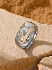 1枚18K镀金不锈钢立方氧化锆条纹图案男士戒指，时尚珠宝礼品 - 戒指 - 查看 16