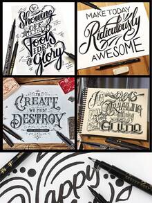 4 Packs Hand Lettering Pens, Refillable Calligraphy Pens Brush Marker Pens Set Black, 4 Size For Writing, Painting, Drawing - Black - View 6