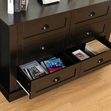 Drawer Dresser Cabinet, Sideboard, Bar Cabinet, Buffet Server Console, Table Storge Cabinets, Metal Handle In The Shape Of A Silver Shell, For Dining Room, Living Room, Bedroom, Kitchen Hallway, Color:Dark Gray - 深灰色+實木+美式設計如圖 - 查看 9