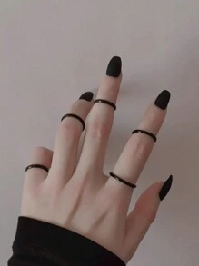 Tkool 5 piezas/Juego Anillos apilables de banda lisa de acero inoxidable minimalistas, anillos de nudillo de estilo oscuro y audaz para mujeres - Negro - Ver 4