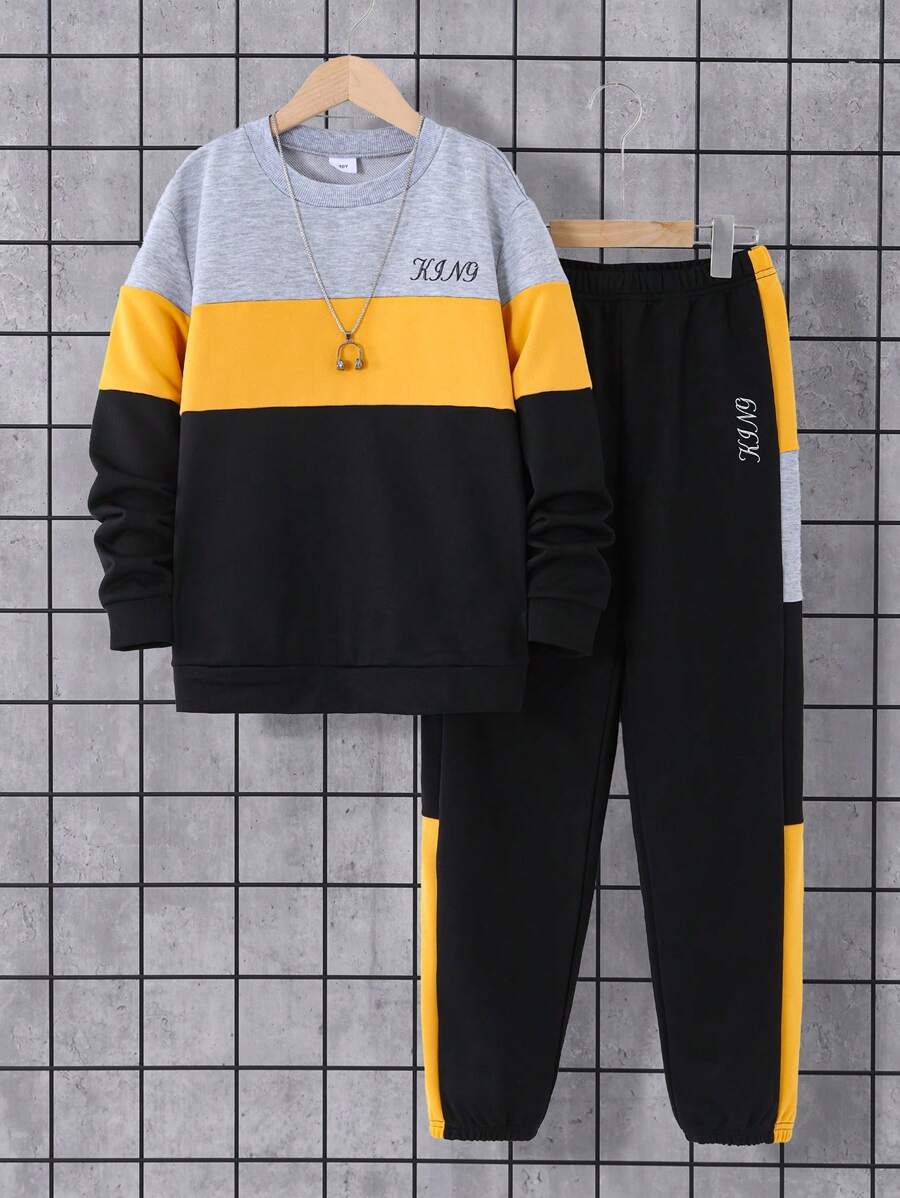 2pcs Tween Boy Crew Neck Long Sleeve Print & Pants Set, Autumn/Winter - Multicolor - View 1