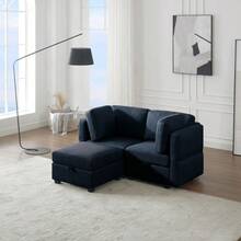Space Saving Small Sectional Sofa With Ottoman, 2 Seater Sofa With 1 Ottoman, All Seats And Ottomans With Storage Function - Blue - 藍色+聚酯纖維+2座如圖 - 查看 1