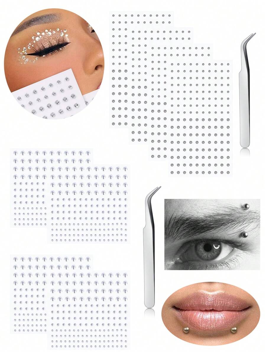Fake Piercings Fake Face Piercing Fake Lip Stud Fake Nose Stud Stick On Fake Bridge Eyebrow Piercing Fake Eyebrow Ring Fake Piercing Balls Face Gems Hair Gems Hair Jewels Face Jewels Eye Jewels Stick On Hair Gems Sticky Hair Rhinestones Face Rhinestones For Prom Halloween Music Festival