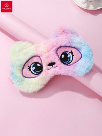 1 Stück Schlafmaske aus Plüschstoff mit Farbverlauf für Kleinkind Mädchen, zufällige Farbe, süßes Katzen-Stickerei-Motiv, elastisches Band, geeignet für Herbst/Winter
