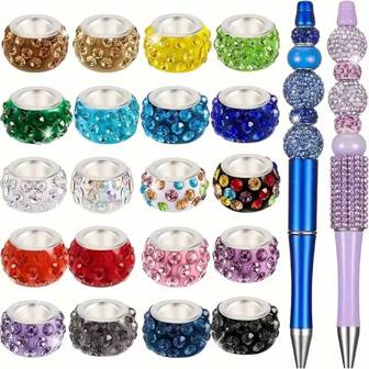 10/20/30/50pcs Assorted Colors Large Hole Glass Beads, Suitable For DIY Jewelry, Pen Decoration, Handcraft