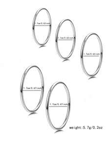Tkool Juego de 5 piezas Anillos apilables de acero inoxidable en talla 7, minimalistas y lisos, para mujer - Plateado - Ver 5