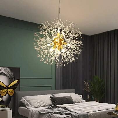 Modern Firework Gold 8 Lights Crystal Chandeliers, Sputnik Dandelion Chandelier Light Fixture Pendant Lighting For Bedroom, Foyer, Hallway, Entryway, Kitchen, Dining Room(Bulb Not Included)