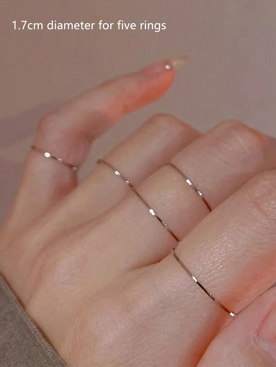 Tkool Juego de 5 piezas Anillos apilables de acero inoxidable en talla 7, minimalistas y lisos, para mujer