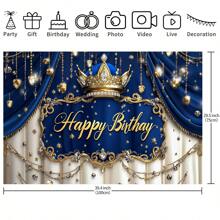 1 pieza Lona de fondo para fotografía de fiesta de cumpleaños de príncipe real, utilidad múltiple de tapiz decorativo de fiesta de poliéster 210 x 150 cm / 150 x 100 cm / 100 x 75 cm, Telón de fondo azul real y dorado de lujo con corona de príncipe para fiesta de cumpleaños, Decoración vintage para fiesta de cumpleaños de príncipe, Suministros para mesa de pastel de cumpleaños, Decoración de habitación y tela de fondo para estudio de fotografía de retrato, Navidad - Multicolor - Ver 13