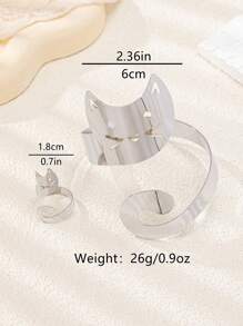1pc Cute Cartoon Cat Metal Bangle + 1pc Ring, Luxurious And Lovely Jewelry Set For Women, Suitable For Parties, Dating, And Gifting - Yellow Gold - View 7