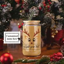 1 bình nước thủy tinh 16oz tùy chỉnh có in hình tuần lộc Giáng sinh và tên cá nhân, có nắp và ống hút, di động, quà tặng lý tưởng cho bạn bè và gia đình, bất ngờ đêm Giáng sinh - Nhiều màu - Xem 13