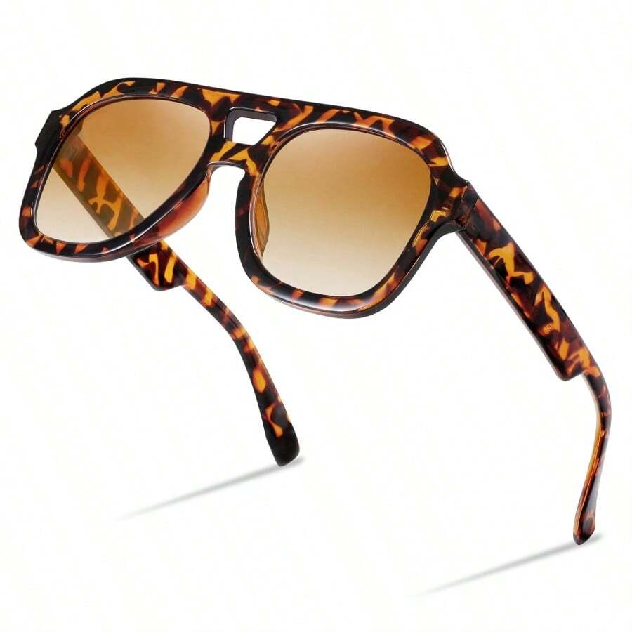 Vintage Aviator Sunglasses Double Bridge Women Men Large Square Thick